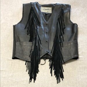 Vintage Black Leather Fringe Vest